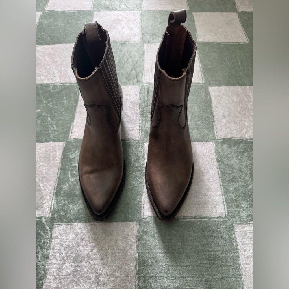 Frye Gray Leather Distressed Ankle Boots - Picture 3 of 12